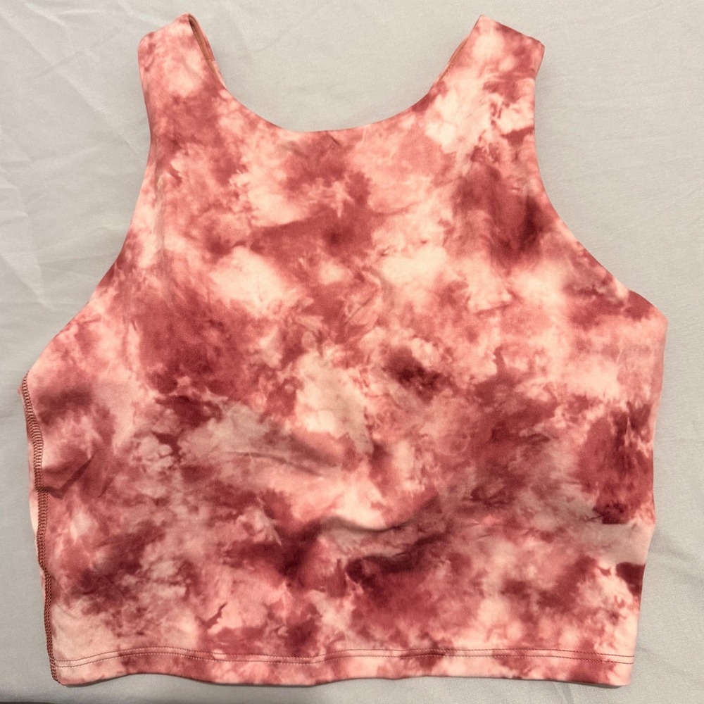Athleta Conscious Crop Printed Sports Bra XS Ballerina Gown Marble Pink Tie Dye‎